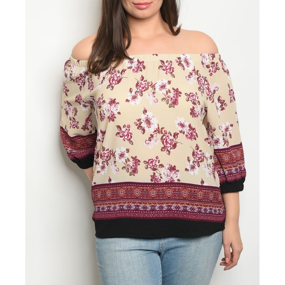 Burgundy Cream Floral Top {Zenobia} - Picture 2 of 3